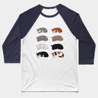 Sleeping Six Cats Baseball T-Shirt